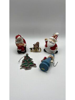 Vintage Christmas Ornaments Collection: Santa Tree & Squirrel Keepsakes